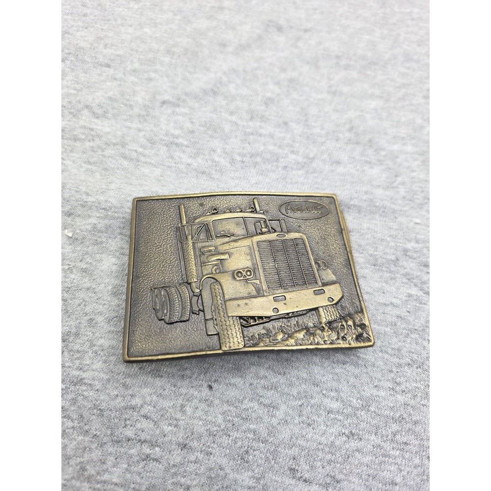 Vintage 1970s Peterbilt Truck Rig Solid Brass Trucker Belt Buckle Rare Mens